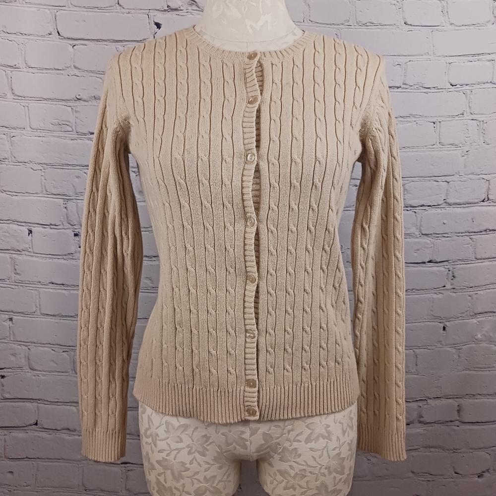 Womens Eddie Bauer Twist Knot Button Up Cardigan Cream Size Medium